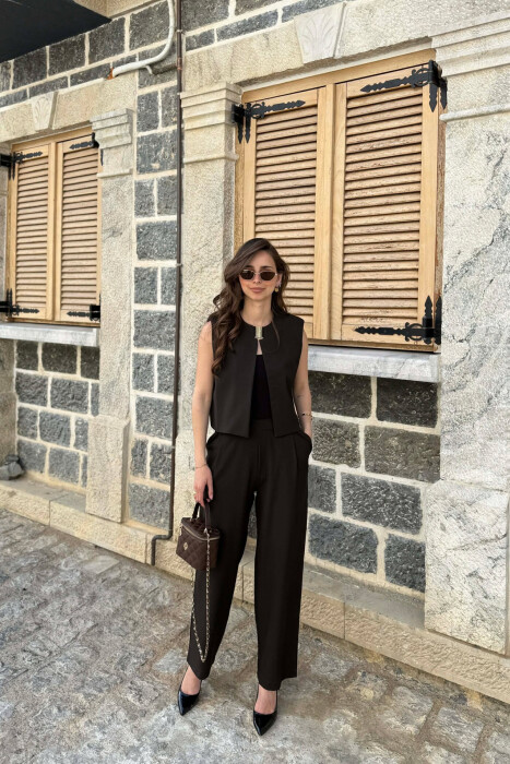 ONE COLOR VEST+ TROUSERS WOMEN SET BROWN/KAFE 