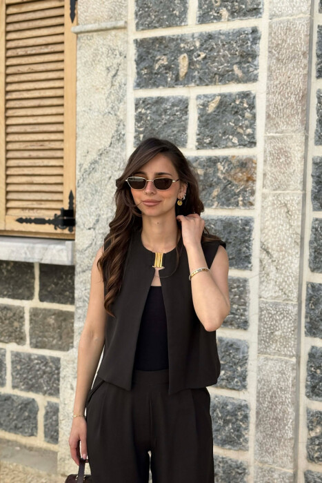 ONE COLOR VEST+ TROUSERS WOMEN SET BROWN/KAFE - 3