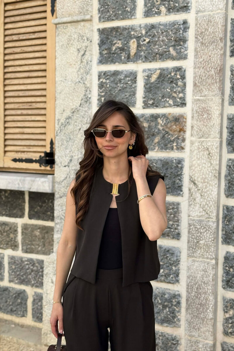 ONE COLOR VEST+ TROUSERS WOMEN SET BROWN/KAFE - 3