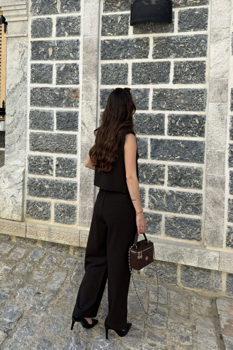 ONE COLOR VEST+ TROUSERS WOMEN SET BROWN/KAFE - 4