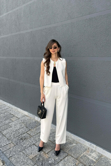 ONE COLOR VEST+ TROUSERS WOMEN SET WHITE-E BARDHE 