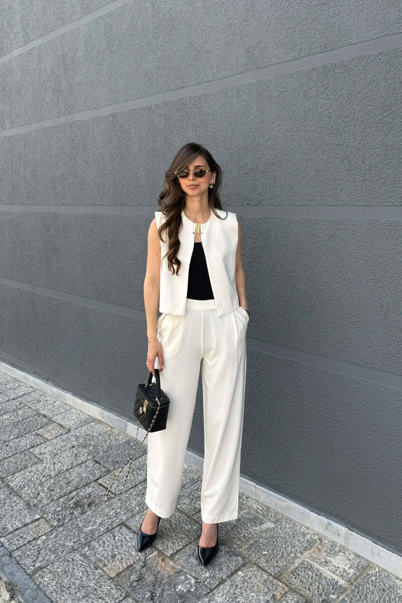 ONE COLOR VEST+ TROUSERS WOMEN SET WHITE-E BARDHE - 1