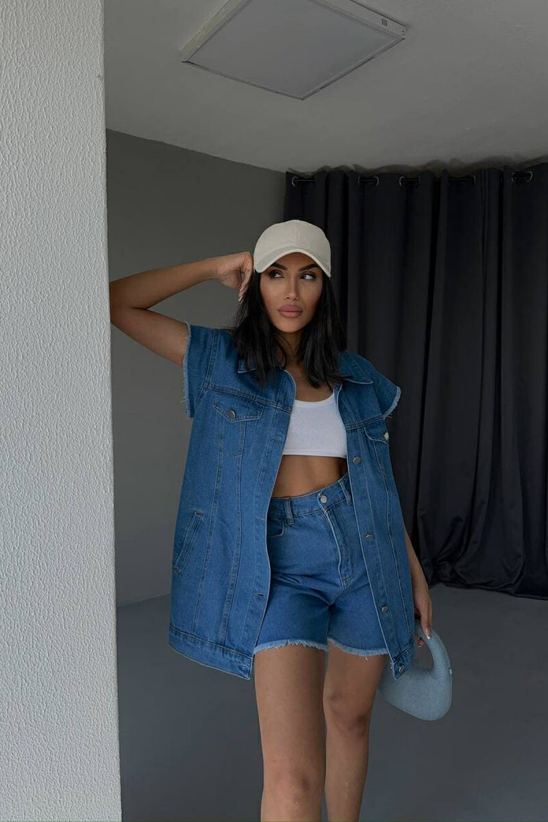 ONE COLOR VEST+SHORTS DENIM WOMEN SET LIGHTBLUE/BZ - 1