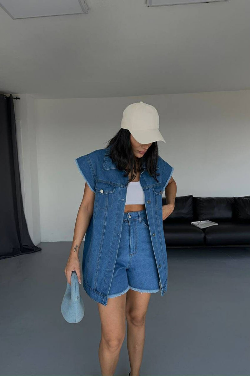 ONE COLOR VEST+SHORTS DENIM WOMEN SET LIGHTBLUE/BZ - 3