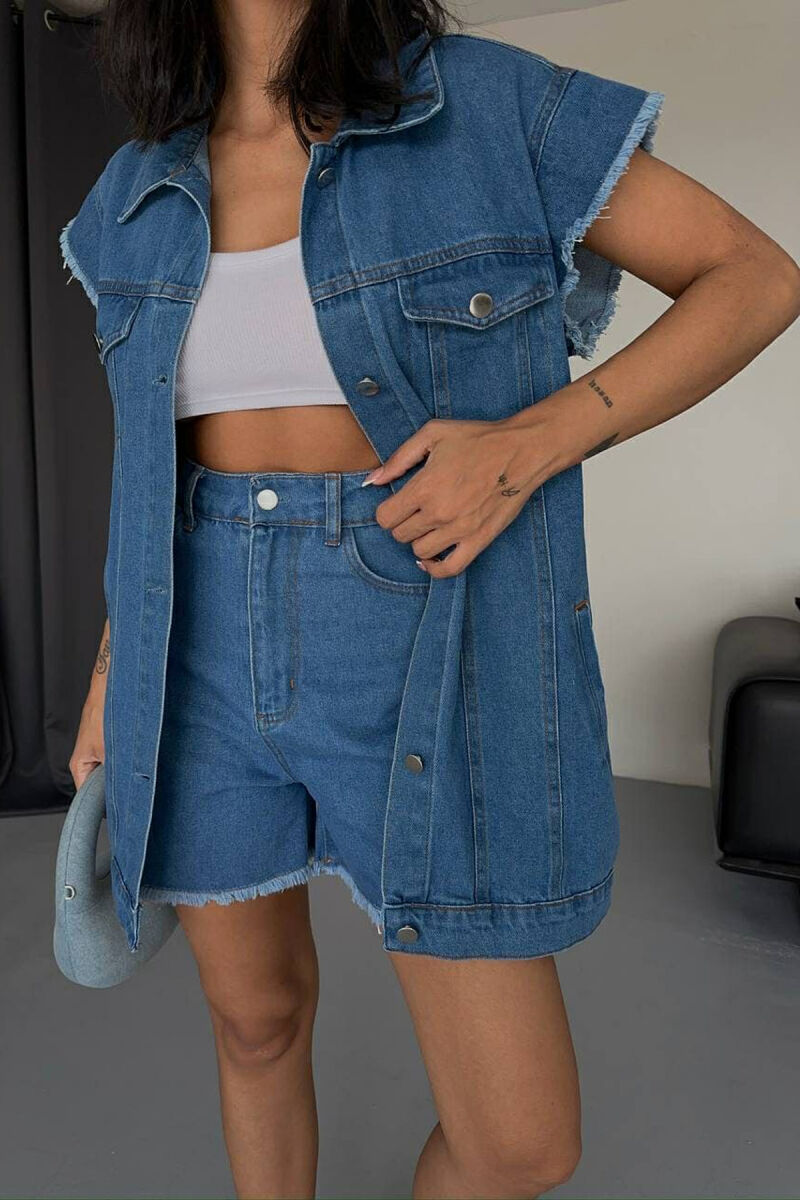 ONE COLOR VEST+SHORTS DENIM WOMEN SET LIGHTBLUE/BZ - 4
