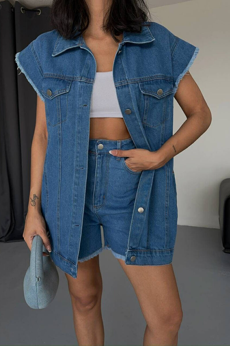 ONE COLOR VEST+SHORTS DENIM WOMEN SET LIGHTBLUE/BZ - 5
