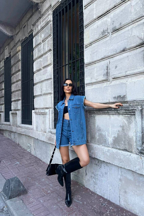 ONE COLOR VEST+SHORTS DENIM WOMEN SET LIGHTBLUE/BZ - 8