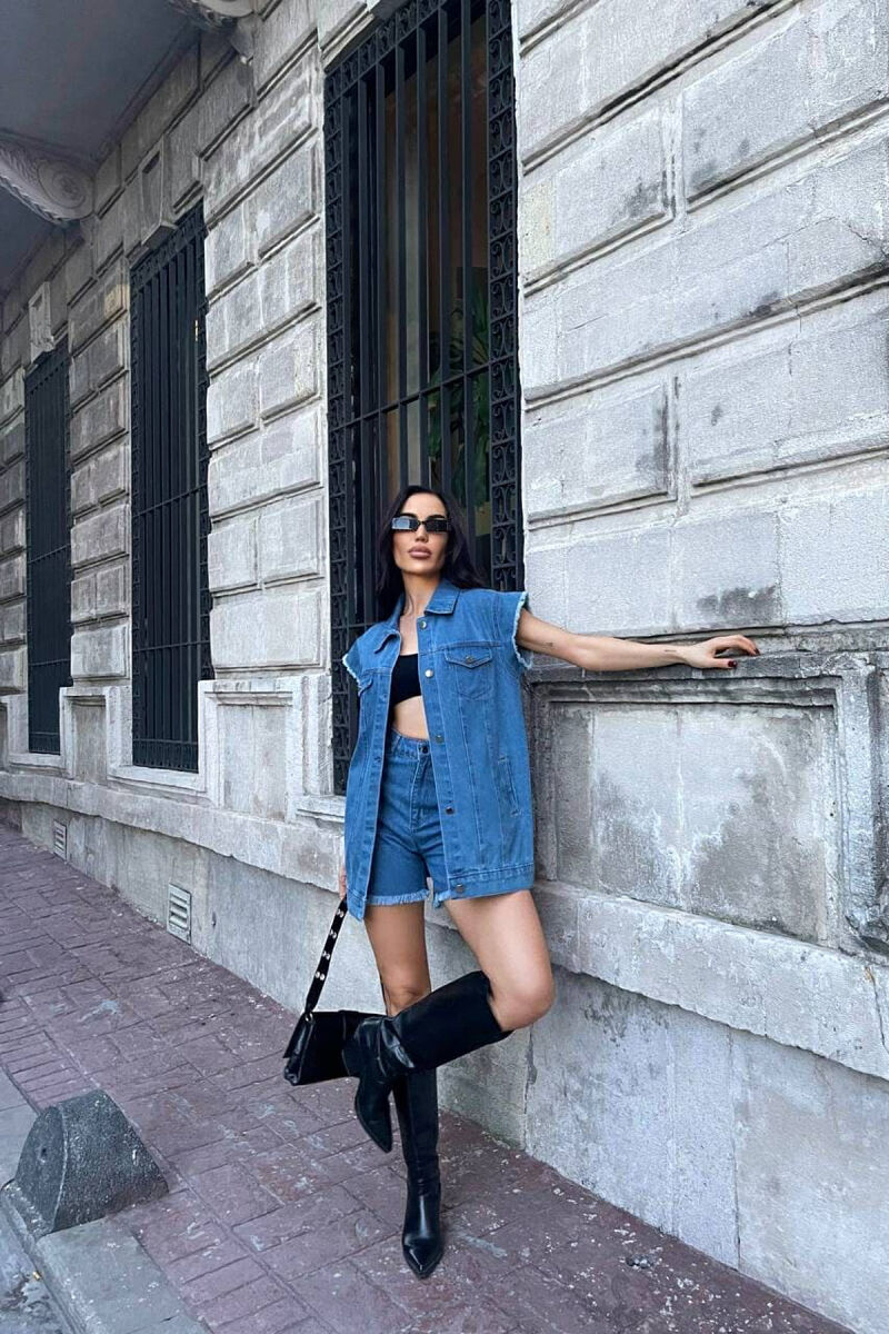 ONE COLOR VEST+SHORTS DENIM WOMEN SET LIGHTBLUE/BZ - 8