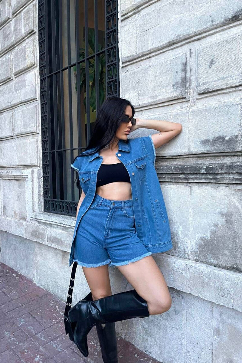 ONE COLOR VEST+SHORTS DENIM WOMEN SET LIGHTBLUE/BZ - 11