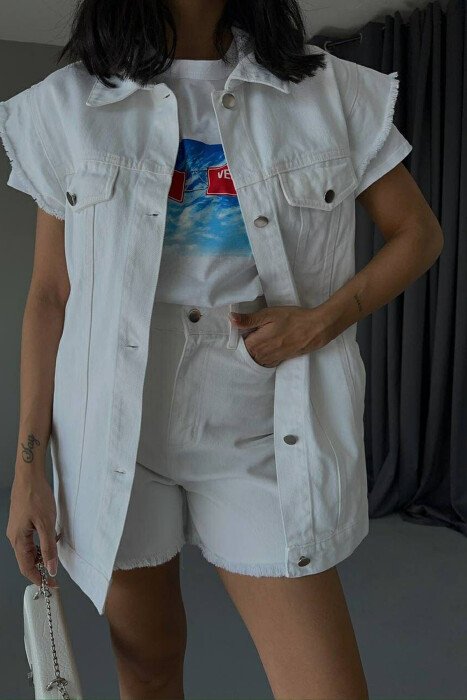 ONE COLOR VEST+SHORTS DENIM WOMEN SET WHITE-E BARDHE - 2