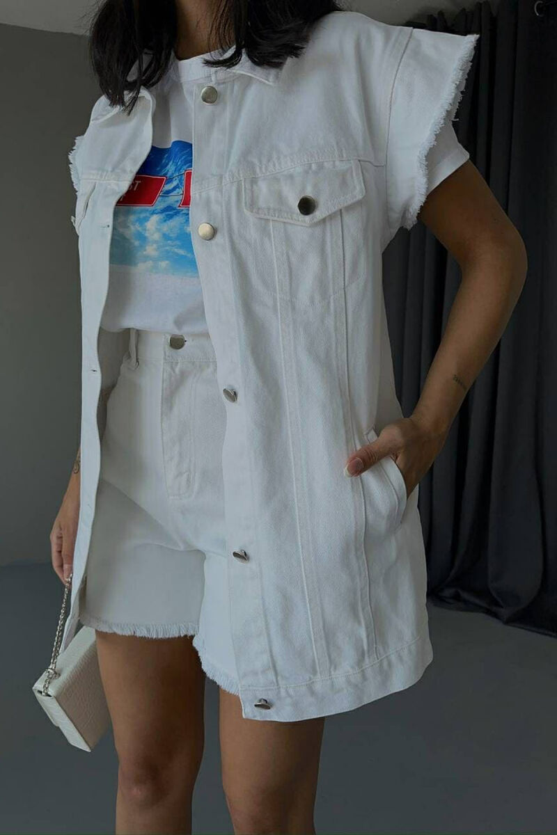 ONE COLOR VEST+SHORTS DENIM WOMEN SET WHITE-E BARDHE - 3