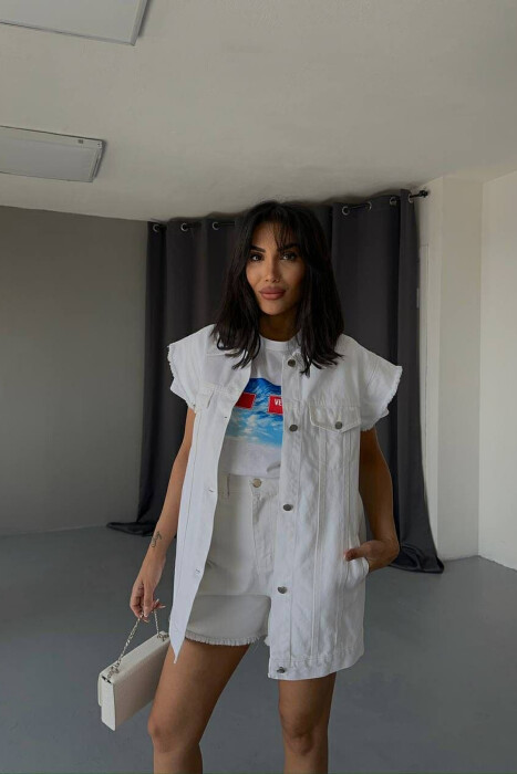 ONE COLOR VEST+SHORTS DENIM WOMEN SET WHITE-E BARDHE - 4