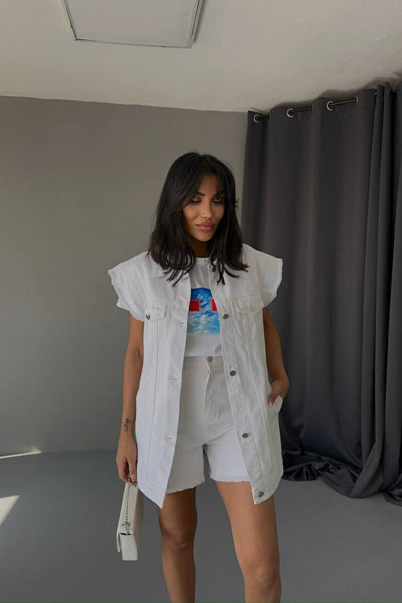 ONE COLOR VEST+SHORTS DENIM WOMEN SET WHITE-E BARDHE - 5