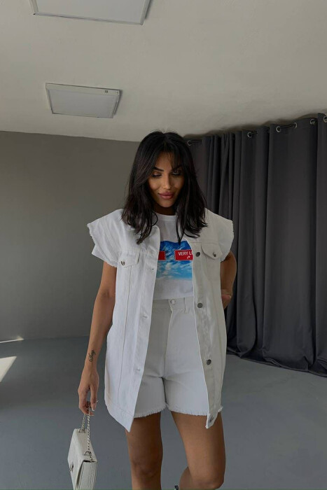 ONE COLOR VEST+SHORTS DENIM WOMEN SET WHITE-E BARDHE - 7