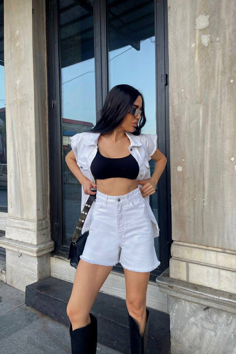 ONE COLOR VEST+SHORTS DENIM WOMEN SET WHITE-E BARDHE - 8
