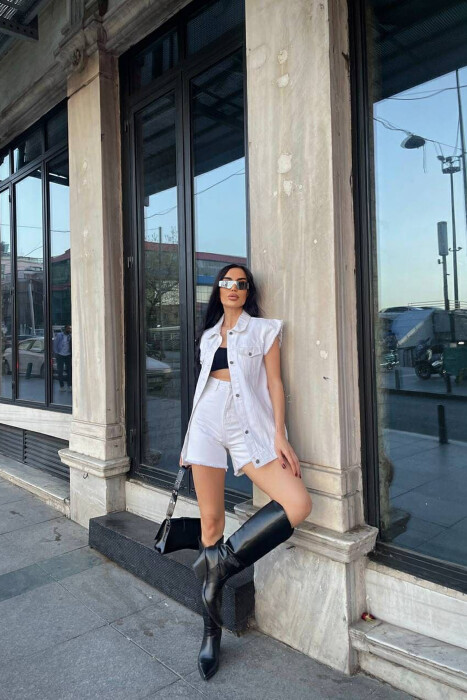 ONE COLOR VEST+SHORTS DENIM WOMEN SET WHITE-E BARDHE - 9
