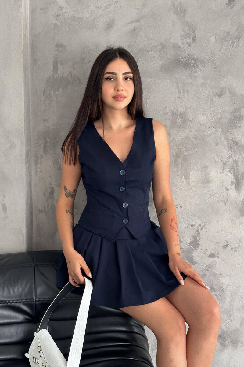 ONE COLOR VEST+SKIRT WOMEN SET BLUE/BLU - 1