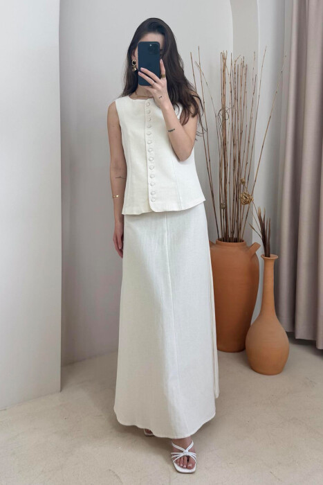 ONE COLOR VEST+SKIRT WOMEN SET CREAM/KREM 