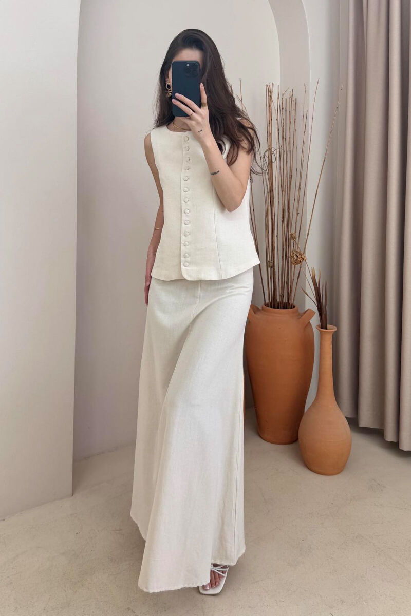 ONE COLOR VEST+SKIRT WOMEN SET CREAM/KREM - 2