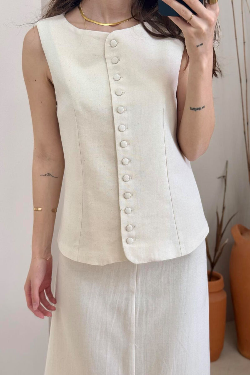ONE COLOR VEST+SKIRT WOMEN SET CREAM/KREM - 3