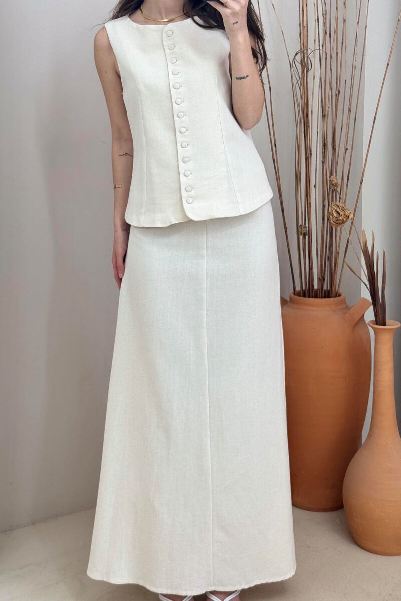 ONE COLOR VEST+SKIRT WOMEN SET CREAM/KREM - 4