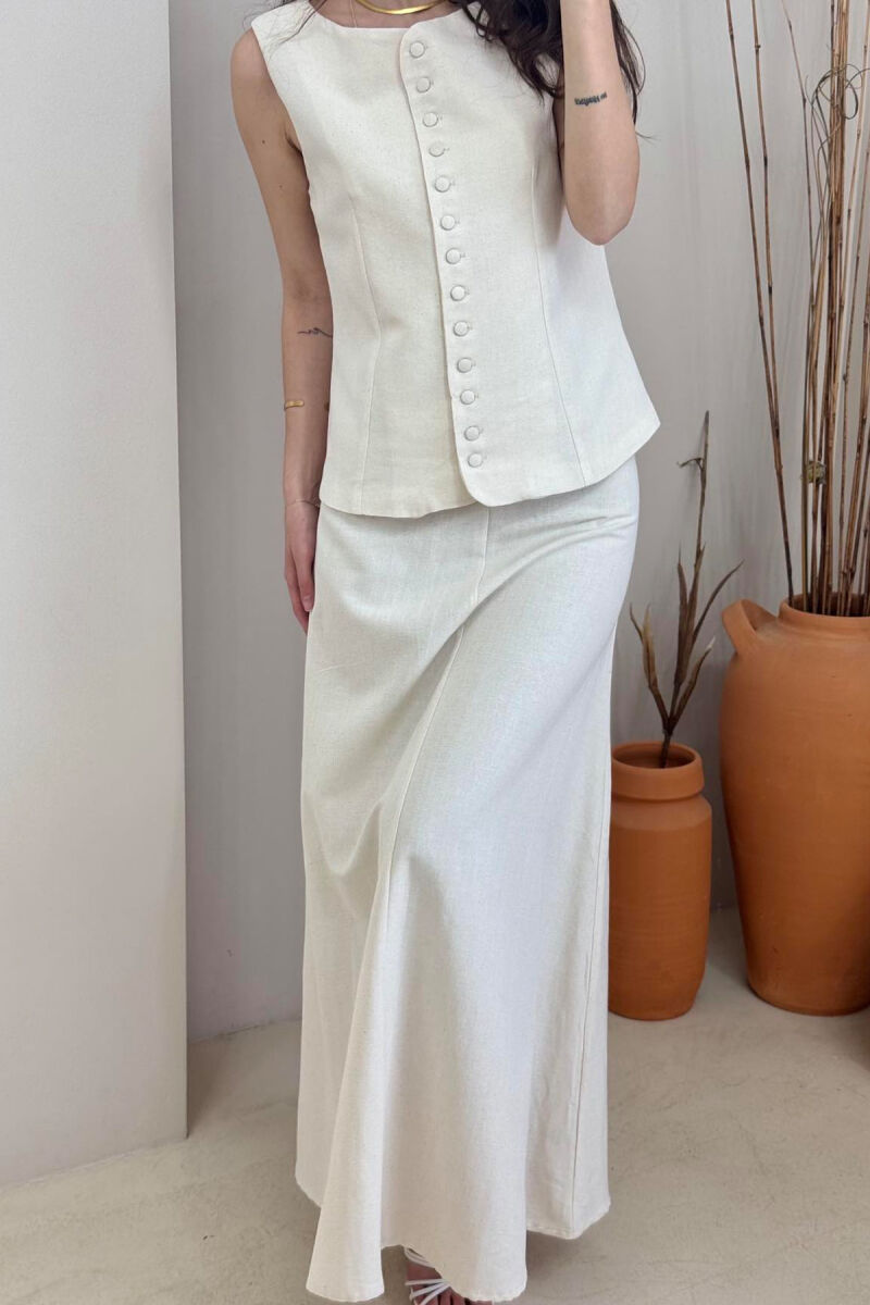ONE COLOR VEST+SKIRT WOMEN SET CREAM/KREM - 5
