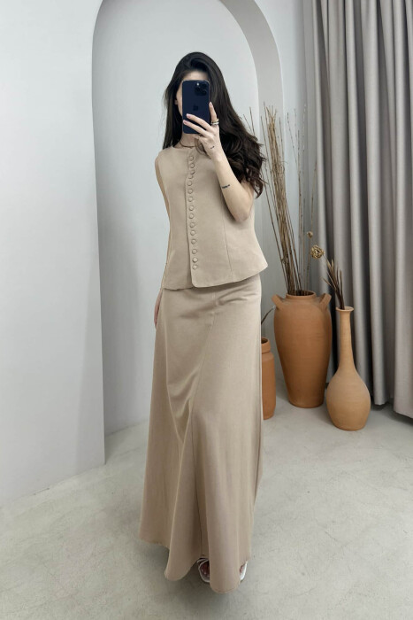 ONE COLOR VEST+SKIRT WOMEN SET LIGHT BROWN/KAZB - 1