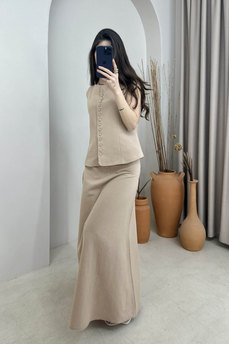 ONE COLOR VEST+SKIRT WOMEN SET LIGHT BROWN/KAZB - 2
