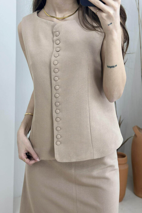 ONE COLOR VEST+SKIRT WOMEN SET LIGHT BROWN/KAZB - 3