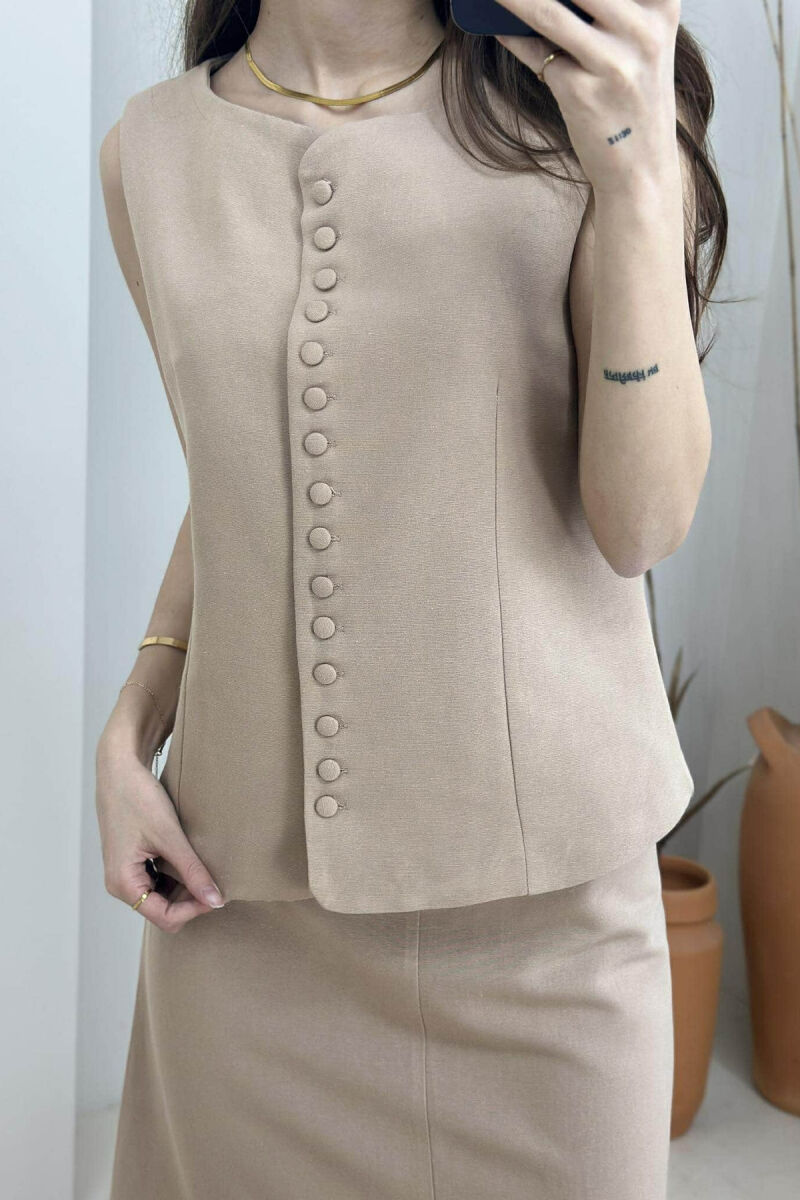 ONE COLOR VEST+SKIRT WOMEN SET LIGHT BROWN/KAZB - 3