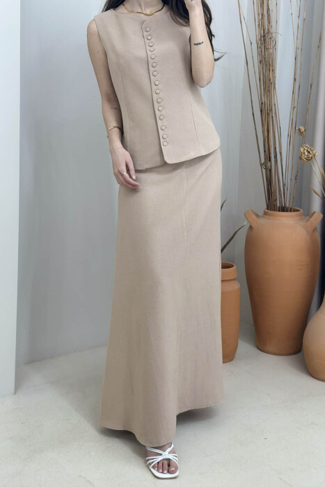ONE COLOR VEST+SKIRT WOMEN SET LIGHT BROWN/KAZB - 4