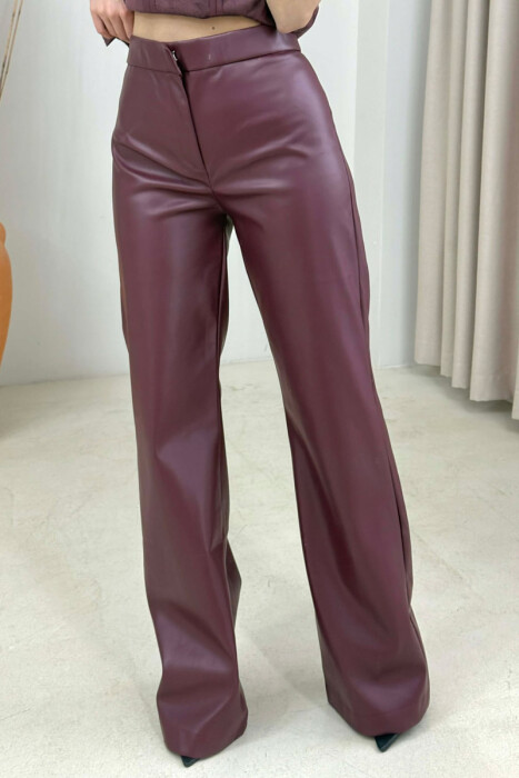 ONE COLOR VEST+TROUSERS LEATHER WOMEN SET BURGUNDY/VISHNJE - 4