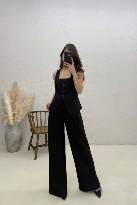 ONE COLOR VEST+TROUSERS ONE COLOR WOMEN SET BLACK/ E ZEZE - KLAUDIO FASHION