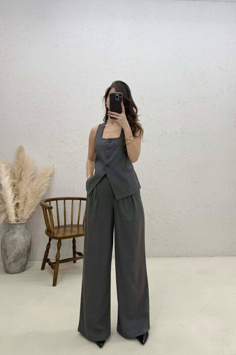 ONE COLOR VEST+TROUSERS ONE COLOR WOMEN SET DARK GREY/GEE - KLAUDIO FASHION