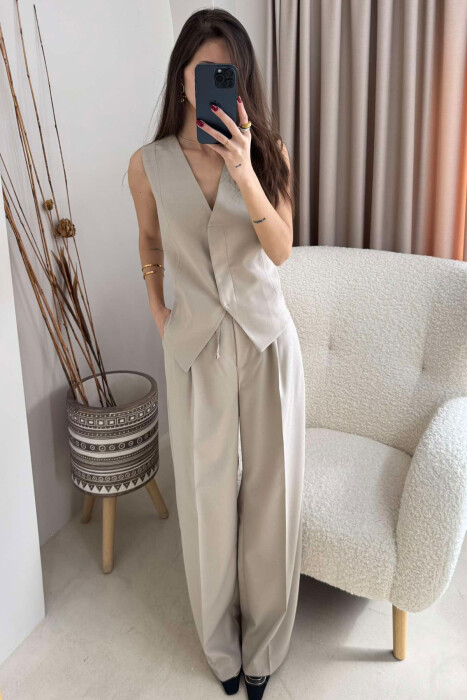  VEST+TROUSERS WOMEN SET IN BEIGE COLOR 