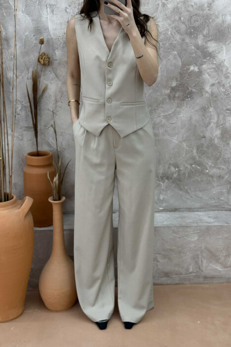 ONE COLOR VEST+TROUSERS WOMEN SET BEIGE/BEZHE - 2