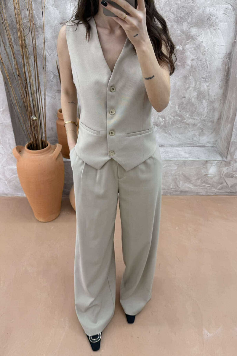 ONE COLOR VEST+TROUSERS WOMEN SET BEIGE/BEZHE - 3