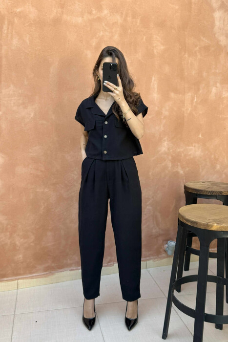 SET NJË NGJYRËSH JELEK+PANTALLONA PËR FEMRA NË NGJYRË TË ZEZË - KLAUDIO FASHION