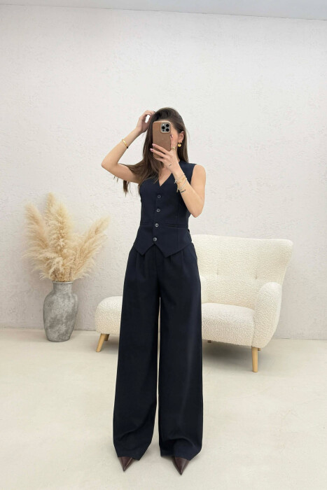 ONE COLOR VEST+TROUSERS WOMEN SET BLUE/BLU - KLAUDIO FASHION