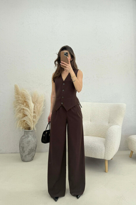 ONE COLOR VEST+TROUSERS WOMEN SET BROWN/KAFE - 1
