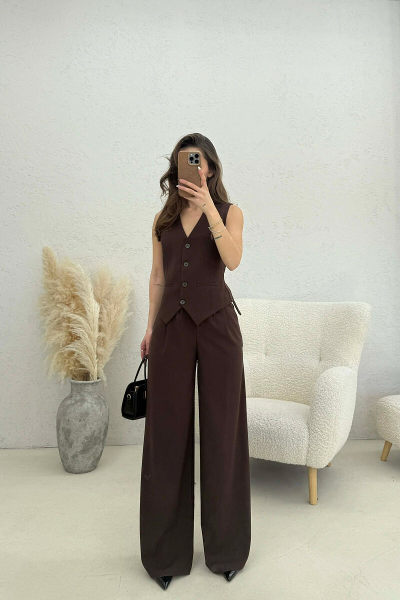 ONE COLOR VEST+TROUSERS WOMEN SET BROWN/KAFE - 1