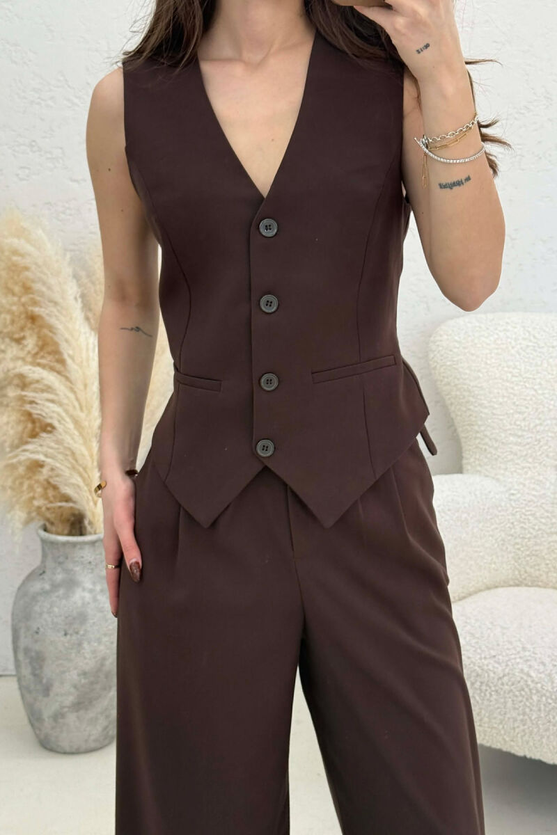 ONE COLOR VEST+TROUSERS WOMEN SET BROWN/KAFE - 3