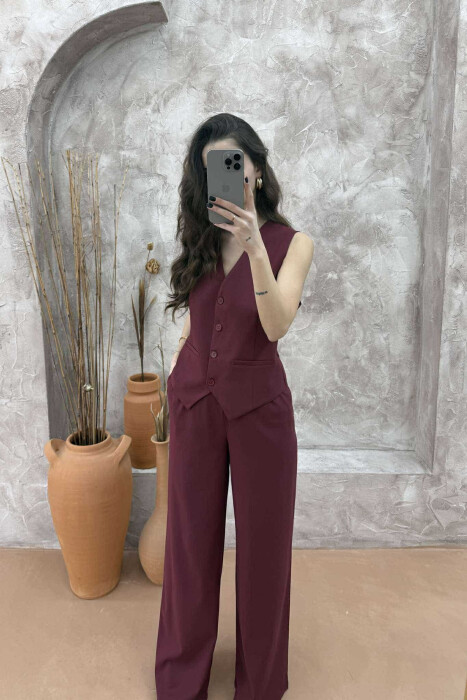 ONE COLOR VEST+TROUSERS WOMEN SET BURGUNDY/VISHNJE 