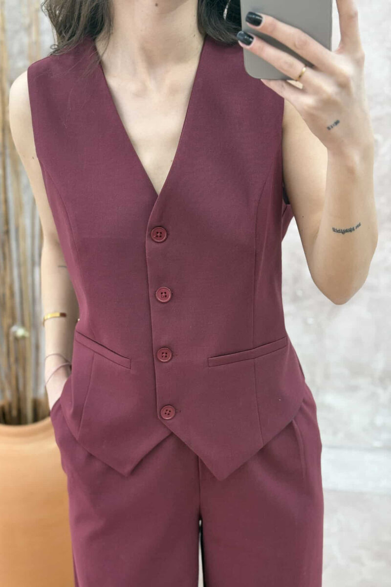 ONE COLOR VEST+TROUSERS WOMEN SET BURGUNDY/VISHNJE - 3