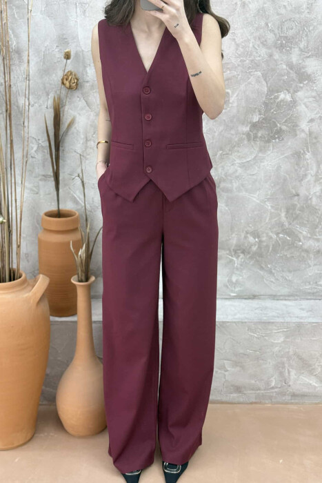 ONE COLOR VEST+TROUSERS WOMEN SET BURGUNDY/VISHNJE - 4