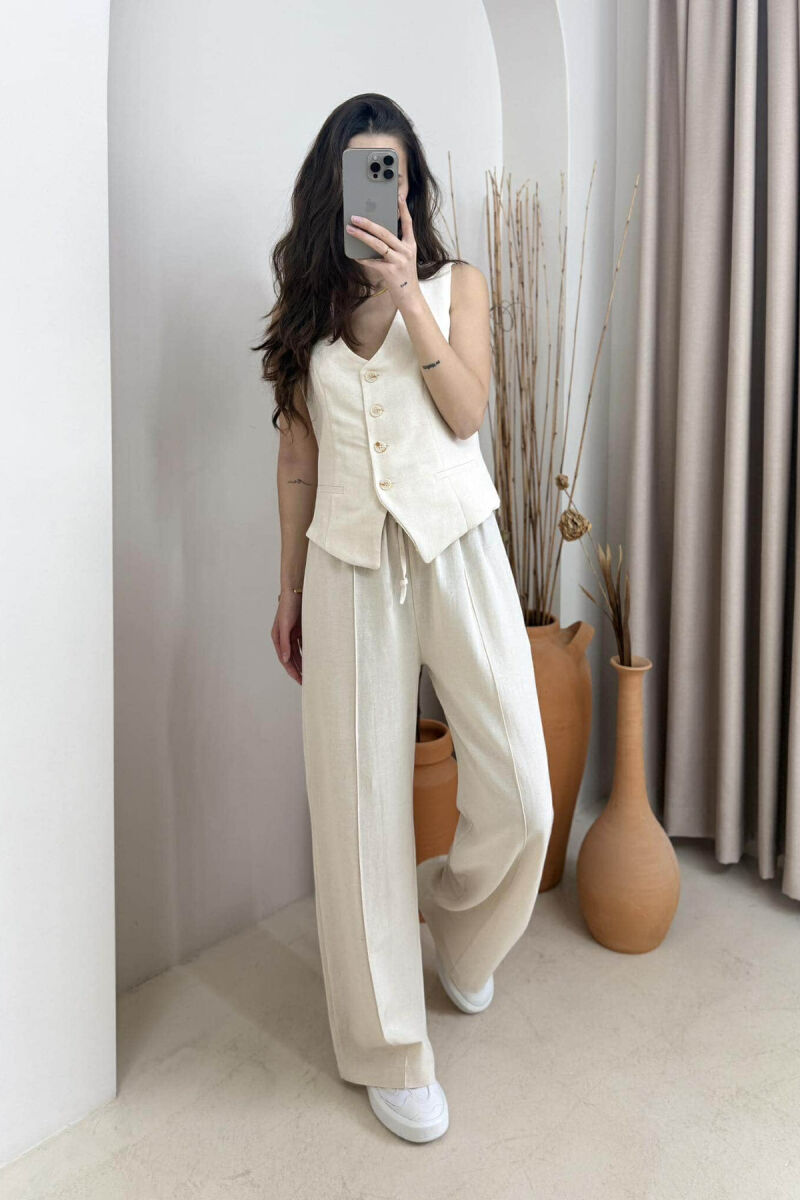 ONE COLOR VEST+TROUSERS WOMEN SET CREAM/KREM - 1