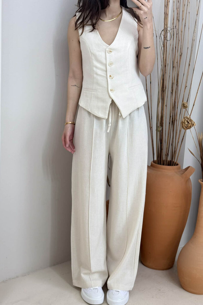 ONE COLOR VEST+TROUSERS WOMEN SET CREAM/KREM - 2