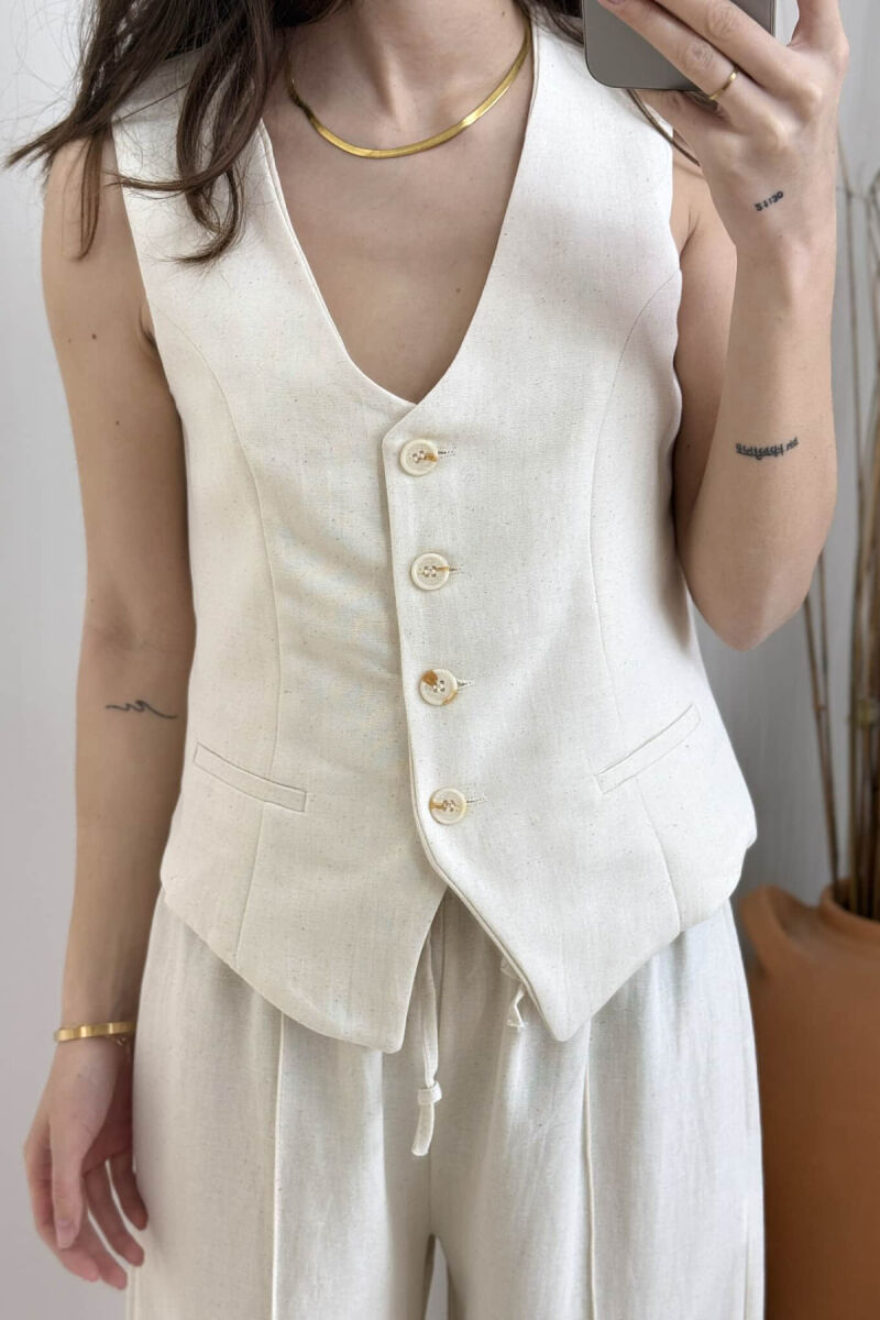 ONE COLOR VEST+TROUSERS WOMEN SET CREAM/KREM - 3