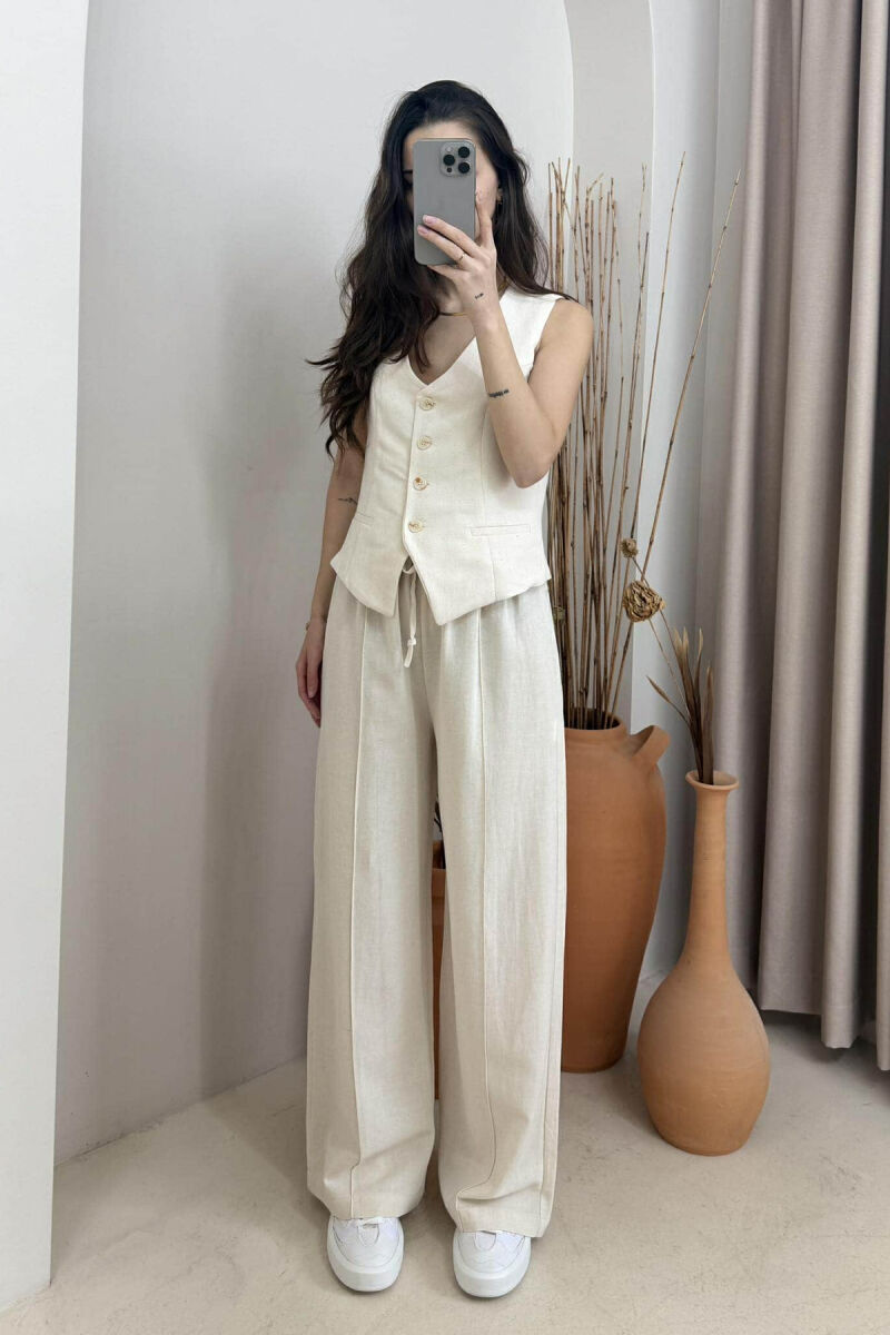 ONE COLOR VEST+TROUSERS WOMEN SET CREAM/KREM - 4
