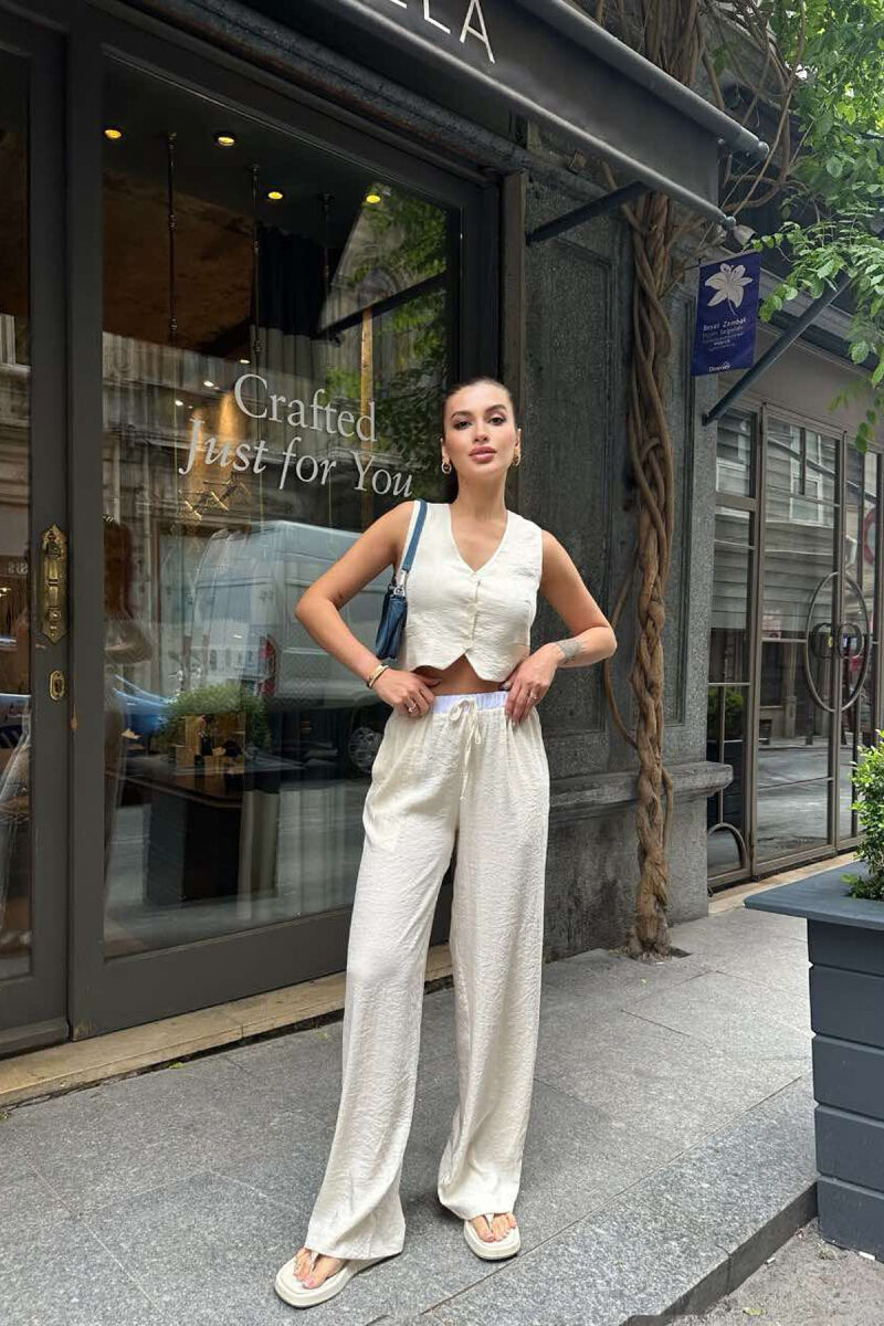 ONE COLOR VEST+TROUSERS WOMEN SET CREAM/KREM - 1